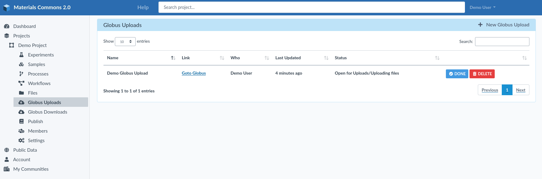 Globus Upload Status